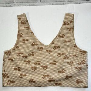 Madewell Houndstooth Daisy Embroidered Crop Top Size L V-Neck Button Back